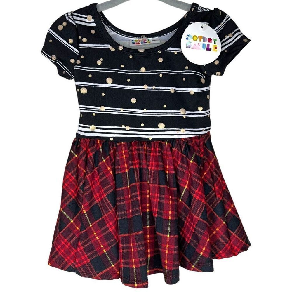 NEW Dotβ Dot Smile Holiday ColorblockβPrint Cap Sleeve Dress 6-12M
